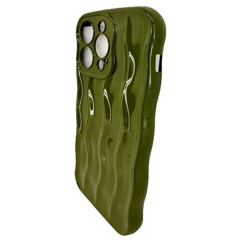 Iphone 14 Pro Max Case Gel Glossy Green‎ Wavy Shockproof Cover NIP